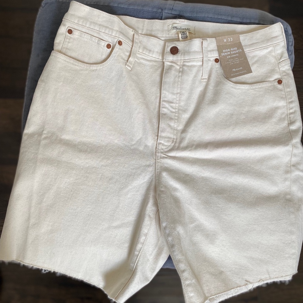 Madewell‎ White High-Rise Mid-Length Denim Shorts in Vintage Canvas Wash
